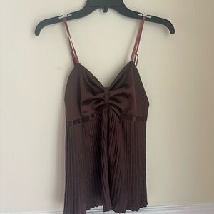 Vintage Mezzo Brown Pleated Camisole Top
